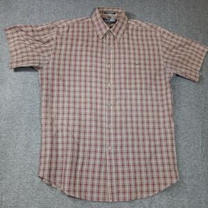 Canyon Guide Outfitters Mens Large Plaid Short Sleeve Button Down Shirt Tan Red